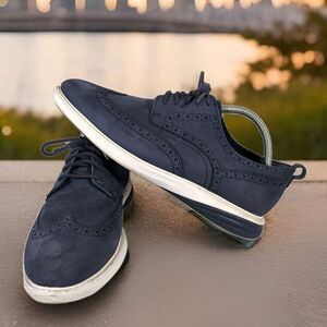 Cole Haan Size 9.5 Grand Evolution Wingtip Oxford C26925 Blue Suede Leather